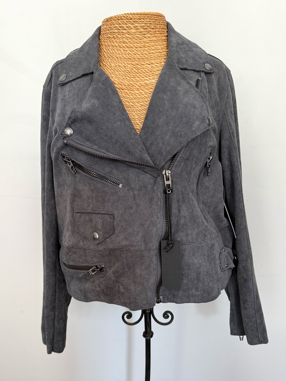 Blank NYC Charcoal Gray Suede-like Moto Jacket